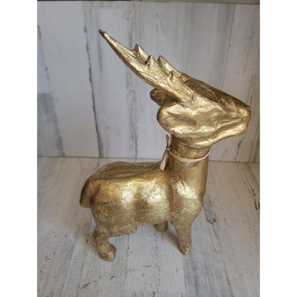 Paper mache rustic golden reindeer Xmas home decor - Picture 7 of 10